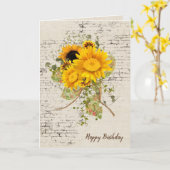 Carte Bouquet de tournesol en brique Anniversaire (Fleur jaune)