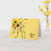 Carte Bouquet de tournesols Merci sur gingham (Fleur jaune)
