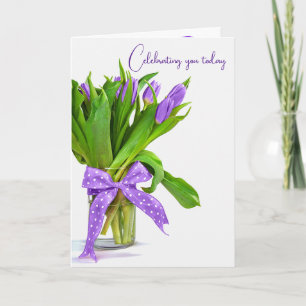 Carte Bouquet de tulipe d'anniversaire pourpre