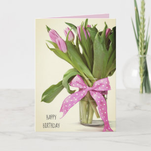 Carte bouquet de tulipe rose avec archet pour anniversai