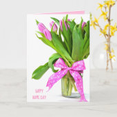 Carte bouquet de tulipe rose avec archet pour le jour du (Fleur jaune)