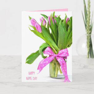 Carte bouquet de tulipe rose avec archet pour le jour du