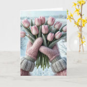 Carte Bouquet de Tulipe rose d'anniversaire (Fleur jaune)