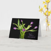 Carte bouquet de tulipe violet sur la sympathie noire (Fleur jaune)