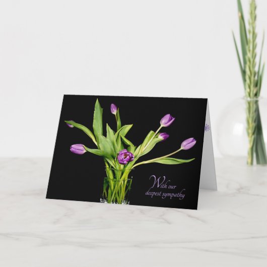 Carte bouquet de tulipe violet sur la sympathie noire (Devant)