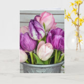Carte bouquet de tulipes roses et violettes (Fleur jaune)