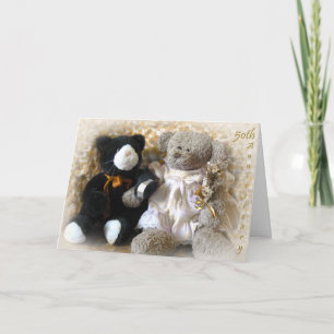 Carte Bouquet d'or d'anniversaire d'ours