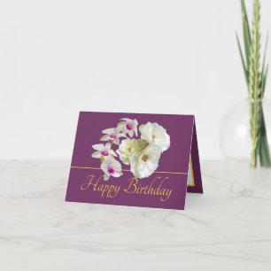 Carte Bouquet d'or violet Orchidées Roses Joyeux anniver