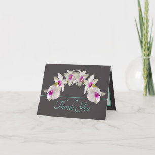 Carte Bouquet d'orchidée rose blanche à la menthe grise