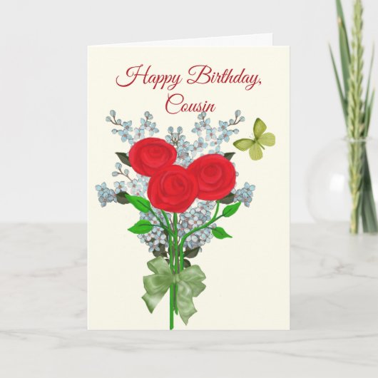 Carte Bouquet d'Roses et de Lilacs Anniversaire de Cousi (Devant)