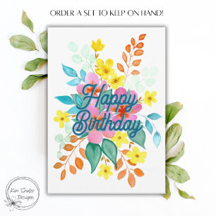 Carte Bouquet Floral Aquarelle Coloré Joyeux Anniversair