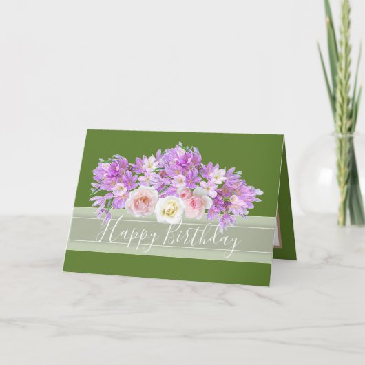 Carte Bouquet floral chic Rose & Fleurs crocus Anniversa (Devant)