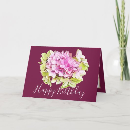 Carte Bouquet floral Hydrangea Fleur rose fille Annivers (Devant)