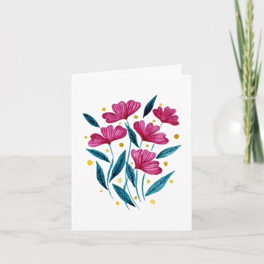Carte Bouquet floral mignon - magenta et turquoise (Devant)