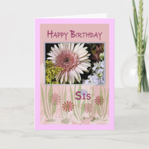 Carte Bouquet Floral Rose Daisy, Soeur, Anniversaire