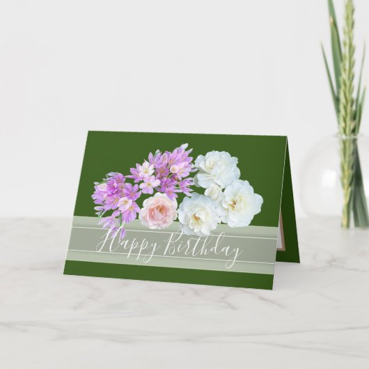 Carte Bouquet floral Roses et Crocus Fleurs Anniversaire (Devant)
