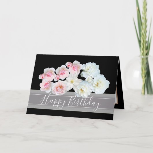 Carte Bouquet floral Roses rose et blanc Fleurs Annivers (Devant)