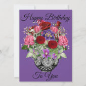 Carte Bouquet floral violet heureux d'anniversaire avec  (Devant)