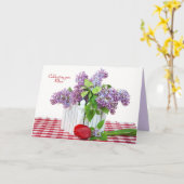 Carte bouquet lilas avec tulipe rouge pour maman (Fleur jaune)