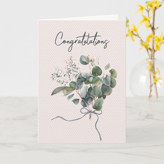 Carte Bouquet Mariage Eucalyptus sur les coeurs (Fleur jaune)