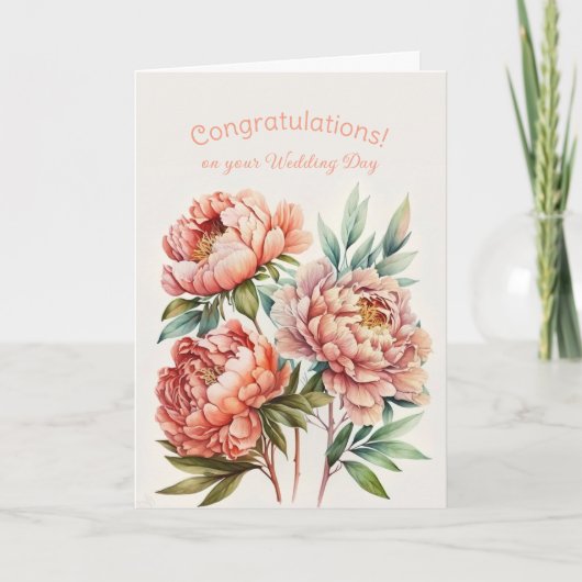 Carte Bouquet of Pink Peonies Mariage Félicitations (Devant)