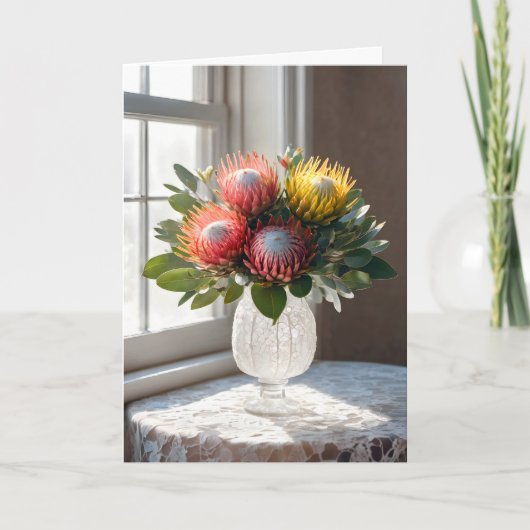 Carte Bouquet Protea Sympathique Sur Dentelle (Devant)