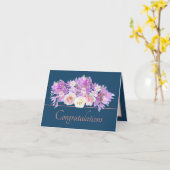 Carte Bouquet rose bleu Roses & Crocus Félicitations (Fleur jaune)