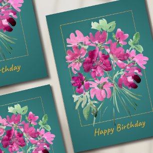 Carte Bouquet rose bohème   Anniversaire floral aquarell