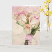 Carte Bouquet rose et ivoire avec ruban (Fleur jaune)