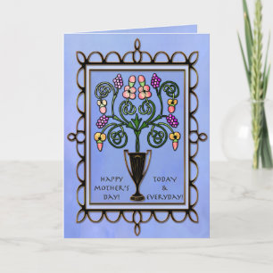 Carte Bouquet victorien moderne sur bleu (Personnalisé)