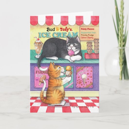 Carte Bourgeon d'anniversaire de crème glacée de chats (Devant)