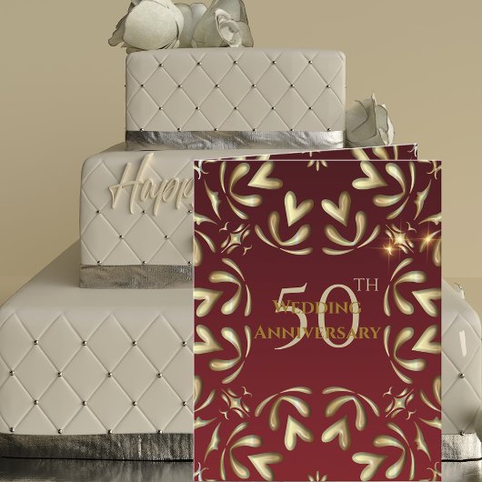 Carte Bourgogne 50e anniversaire de Mariage rouge et or