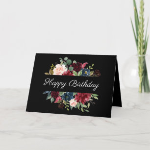 Carte Bourgogne Floral Elégant Joli aquarelle Anniversai