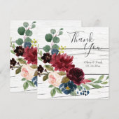 Carte Bourgogne Floral Elégant Rustique Aquarelle Merci (Devant / Derrière)