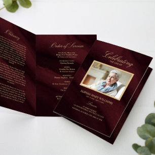 Carte Bourgogne & Gold Calligraphy Memorial Program