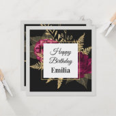 Carte Bourgogne Golden élégant Rose Anniversaire Nom per (Devant/Arrière en situation)