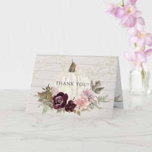Carte Bourgogne rose Floral Or Blanc Citrouille Merci