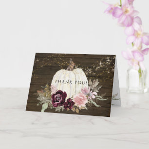 Carte Bourgogne rose Floral Or étoiles Citrouille Merci