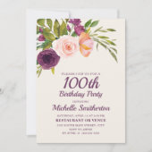 Carte Bourgogne violet bleu rose floral 100e anniversair (Devant)