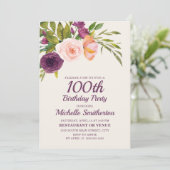 Carte Bourgogne violet bleu rose floral 100e anniversair (Debout devant)