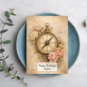 Carte Boussole Vintage avec Roses
