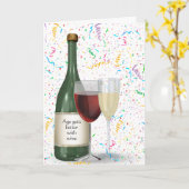 Carte Bouteille à vin Confetti pour fête d'anniversaire (Fleur jaune)