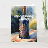 Carte Bouteille à vin de fleurs Anniversaire (Devant)