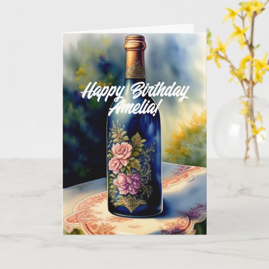 Carte Bouteille à vin de fleurs Anniversaire (Fleur jaune)