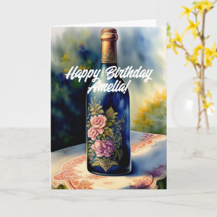 Carte Bouteille à vin de fleurs Anniversaire