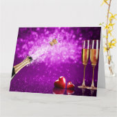 Carte Bouteille de champagne et verres avec bouchon qui  (Fleur jaune)