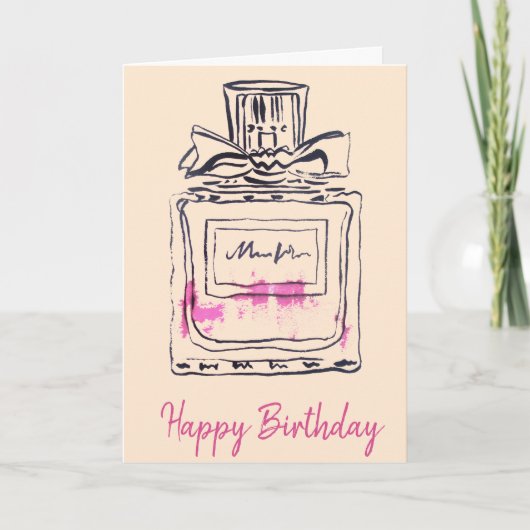 Carte Bouteille de parfum Lux mode aquarelle anniversair (Devant)