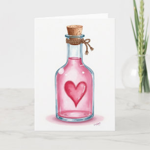 Carte bouteille de philtre d'amour en forme de cœu