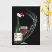 Carte Bouteille de vin de Noël et verre (Fleur jaune)