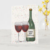 Carte Bouteille de vin et deux verres du 55e anniversair (Fleur jaune)